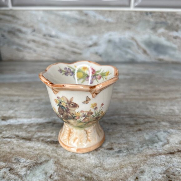 Cracker Barrel Country Store Bunny Rabbit Egg Cup Ceramic Easter Traditions - Picture 3 of 8